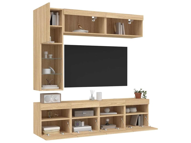  Ensemble de meubles tv muraux 7pcs et lumières led chêne sonoma  - Conforama E