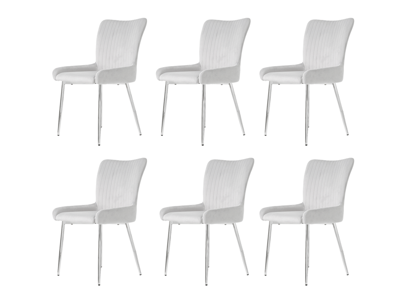  Lot de 6 chaises salle à manger 47x46x85 cm, velours, accoudoirs, dossier, pieds métal argenté, gris  - Conforama A