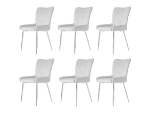 Lot de 6 chaises salle à manger 47x46x85 cm, velours, accoudoirs, dossier, pieds métal argenté, gris