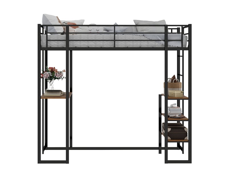  Lit mezzanine 90x190 cm avec bureau et rangements en fer noir  - Conforama A