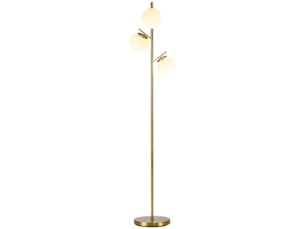 Lampadaire sur pied salon en métal avec 3 abat-jours globe blanc verre dépoli 40w ø 27 x 169h cm doré