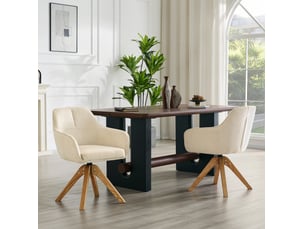Chaise de salle à manger pivotante avec dossier ergonomique et accoudoirs, en tissu et bois, beige