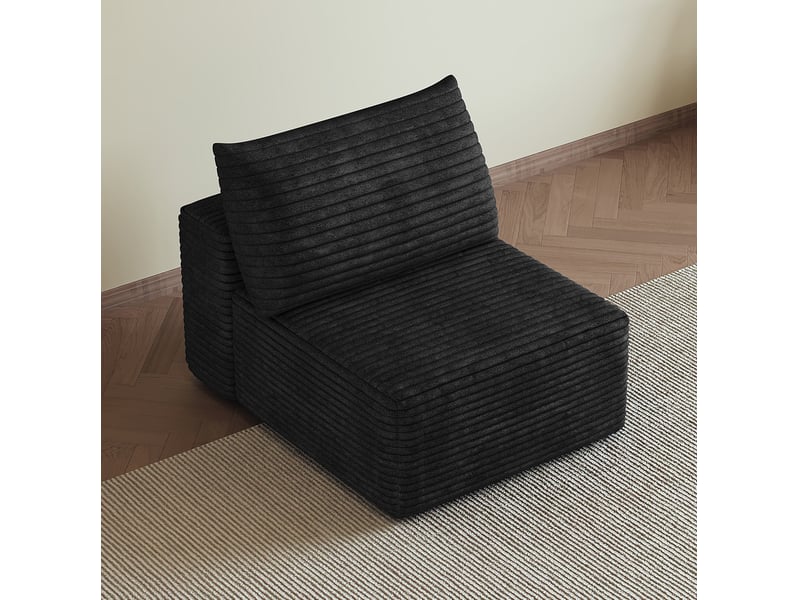  Fauteuil 1 place avec chaise longue en velours côtelé noir  - Conforama B