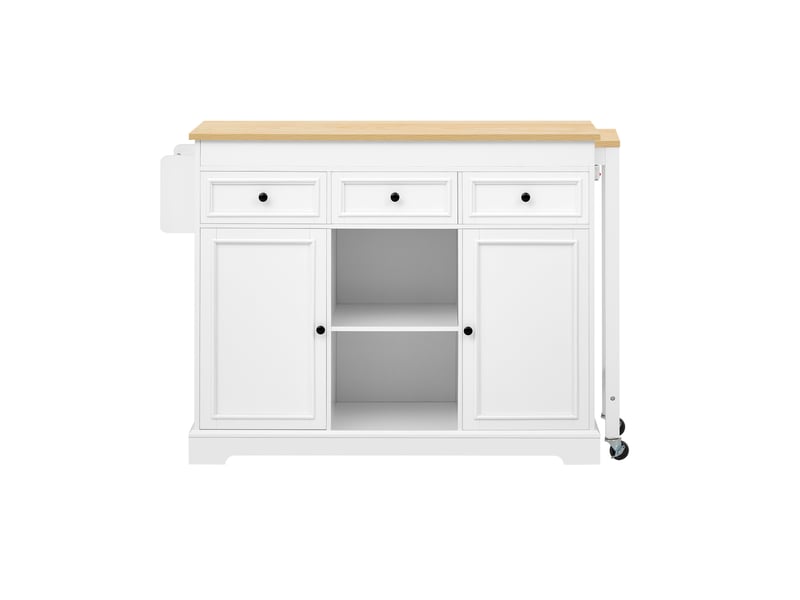 Desserte de cuisine mobile avec plateau extensible, 3 tiroirs et rangement à épices, blanc et naturel 112 × 45 × 92 cm - Conforama A