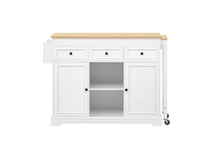Desserte de cuisine mobile avec plateau extensible, 3 tiroirs et rangement à épices, blanc et naturel 112 × 45 × 92 cm