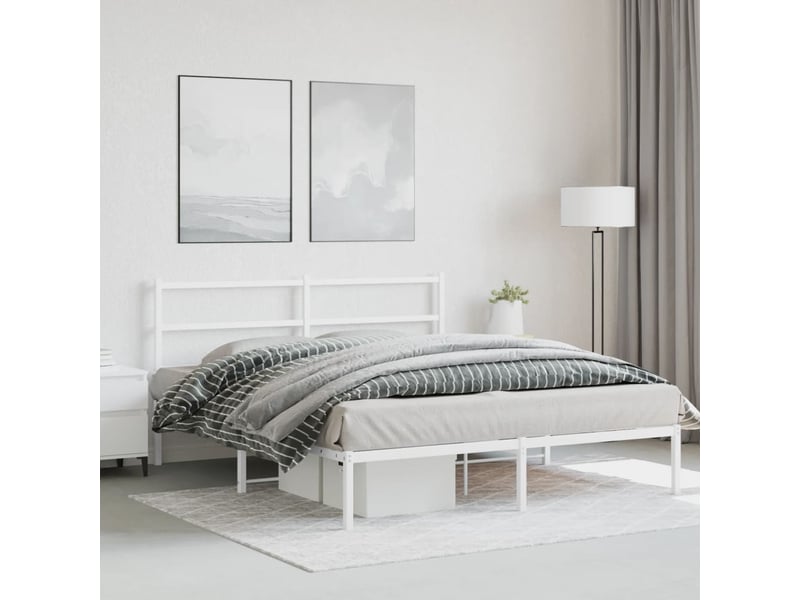  Lit double- lit adulte -  cadre de lit métal sans matelas et tête de lit blanc 150x200 cm  - Conforama C