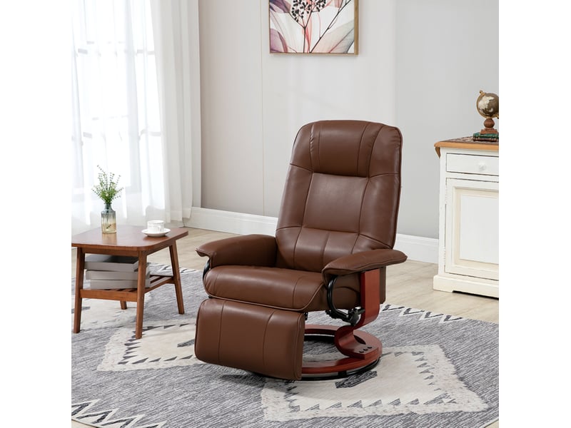 Fauteuil relax pivotant marron en similicuir avec repose-pieds inclinable 145° - Conforama B
