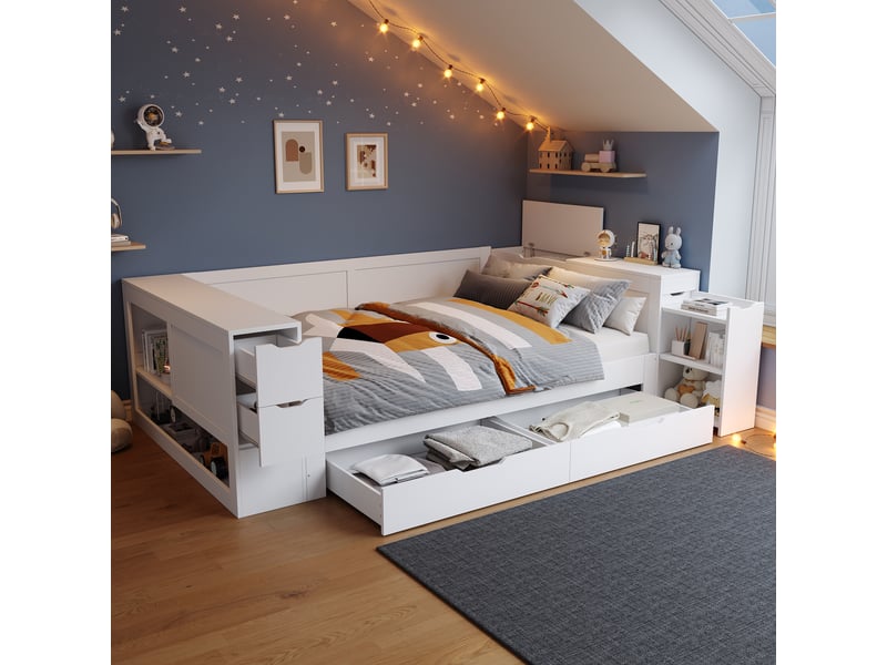  Lit avec rangement 140x200 cm coloris blanc mdf lit enfant blanc - Conforama B