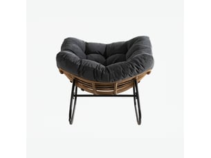 Fauteuil à bascule œuf avec structure métallique, charge maximale 158 kg, pour intérieur et extérieur, en chenille noir
