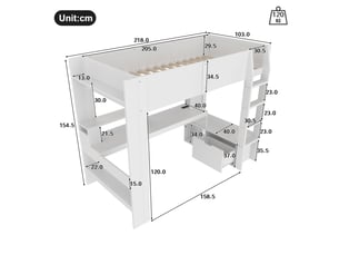 Lit mezzanine 90x200 cm <strong></strong>  <strong></strong> coloris blanc
