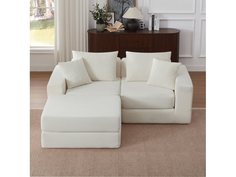  Canapé modulaire 3 places 259.5x96x80 cm blanc, socle antidérapant  - Conforama B