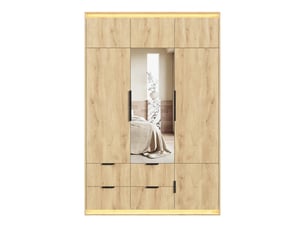 Armoire de chambre 135x47x200 cm, penderie dressing avec miroir et éclairage led, 3 portes et 4 tiroirs, en mdf, chêne