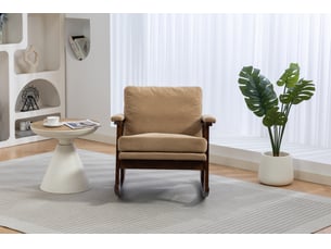 Fauteuil à bascule 83 x 73 x 80 cm marron clair en velours, dossier rembourré et structure en bois pour salon