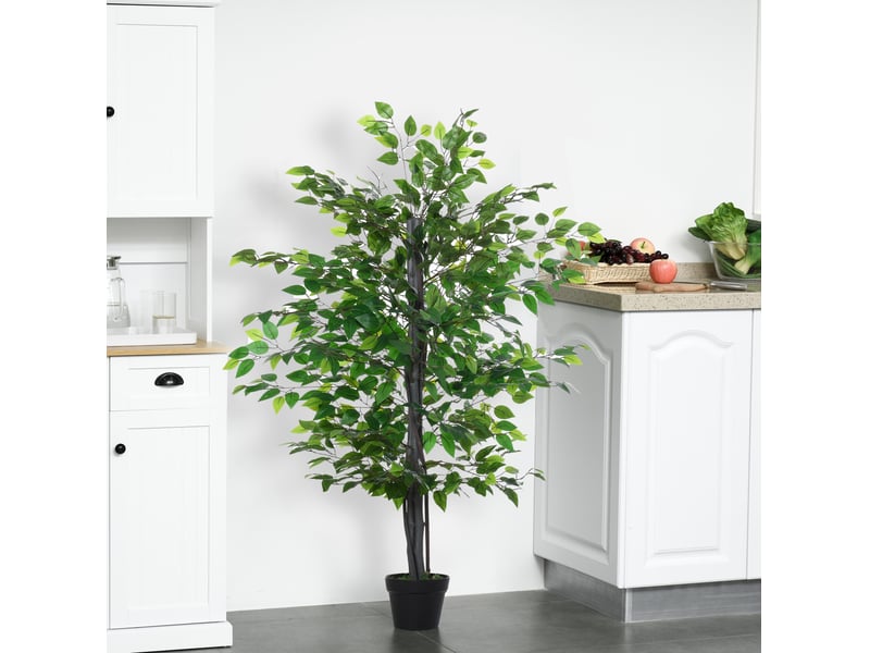  Plante artificielle ficus banyan 20 x 145 cm – vert – pot noir inclus et 756 feuilles décoratives  - Conforama B