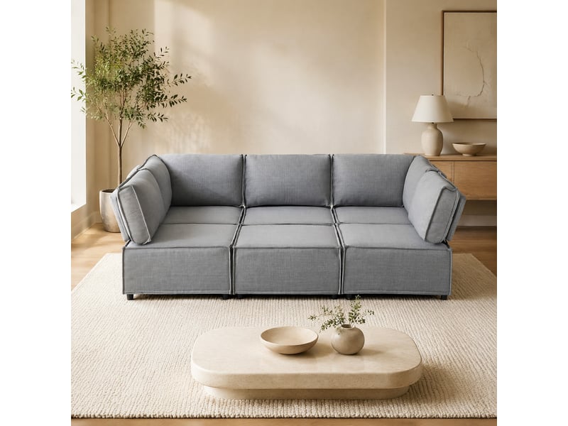  Canapé d’angle modulable convertible en couchage - lpospi - modules connectables, tissu respirant gris clair  - Conforama C