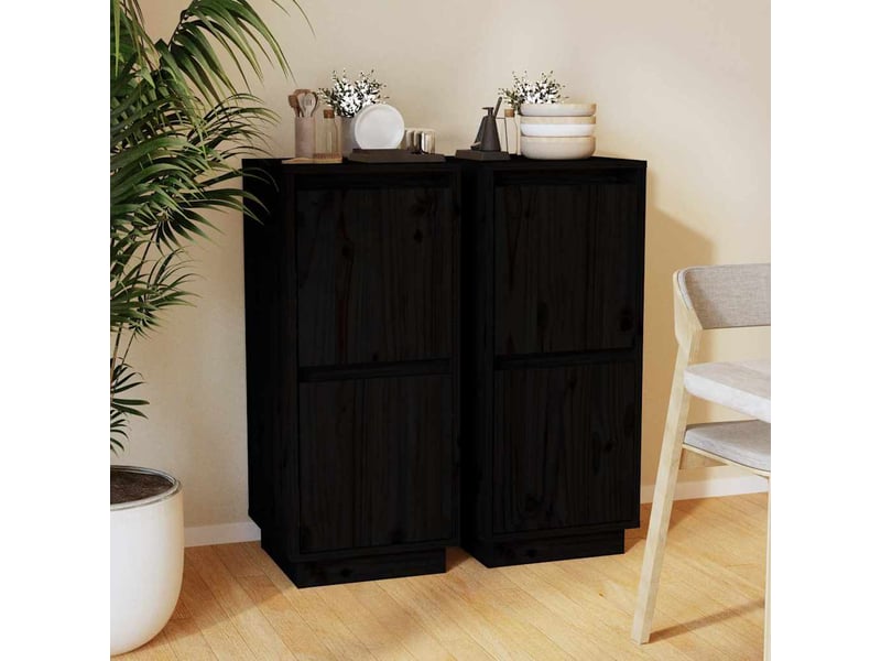  Buffets 2 pcs - bahut - meuble de rangement noir 31,5x34x75 cm bois massif de pin  - Conforama B