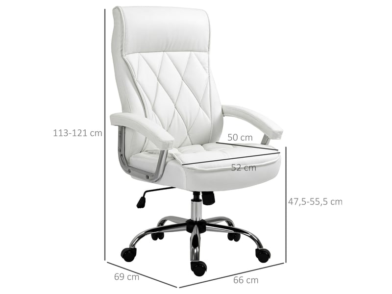  Chaise de bureau ergonomique blanche en cuir régénéré, réglable et basculante, avec roulettes 360°  - Conforama C