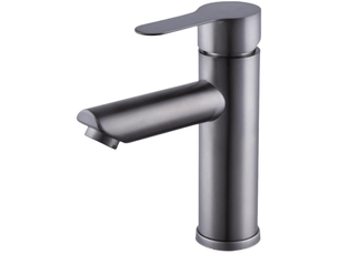 Robinet mitigeur eau chaude et froide, bec droit en acier inoxydable gris, eau chaude et froide, monotrou, avec flexible de 60 cm