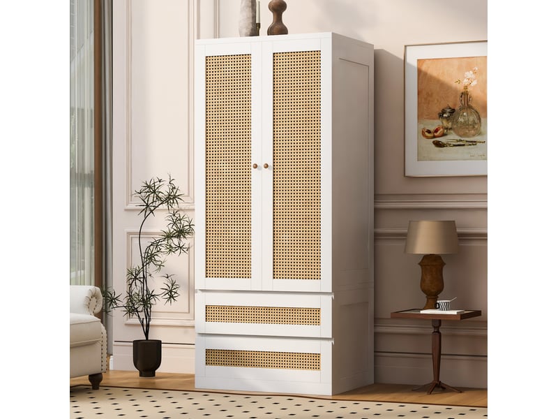  Armoire modenvie 2 portes 70 x 55 x 170 cm avec 2 tiroirs blanc  - Conforama B