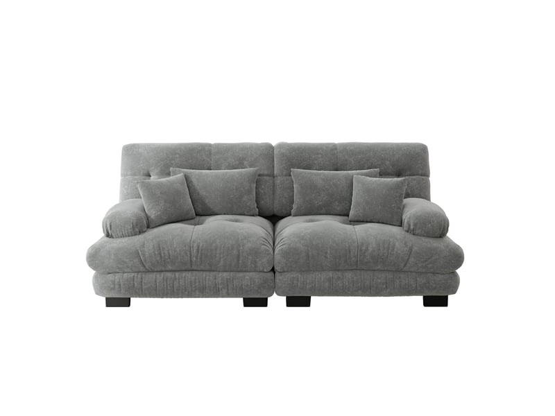  Canapé droit 220x77x81 cm 2 places, coussins et accoudoirs, avec 2 coussins décoratifs, revêtement chenille gris  - Conforama A