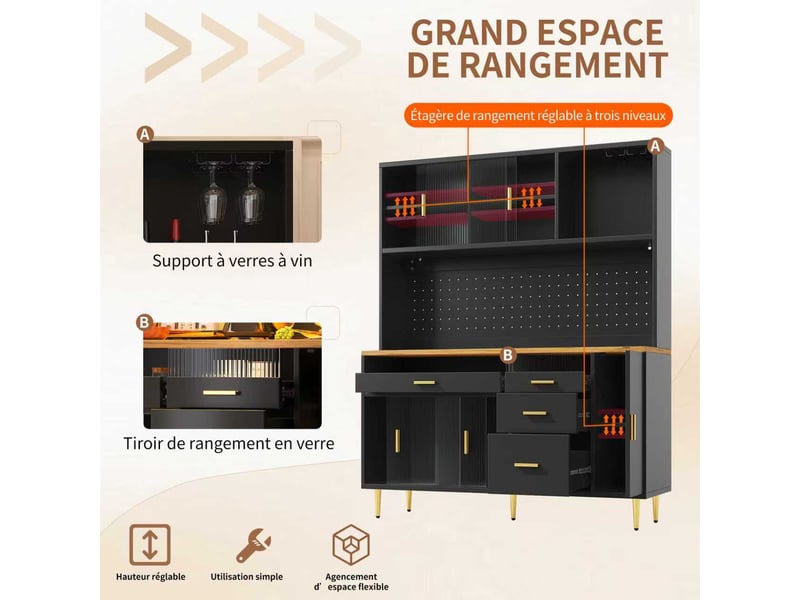  Meuble de cuisine muvano noir avec éclairage led et portes coulissantes, 145 × 24 × 171 cm  - Conforama E