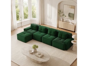 Canapé modulable 4 places en velours côtelé vert avec méridienne en l