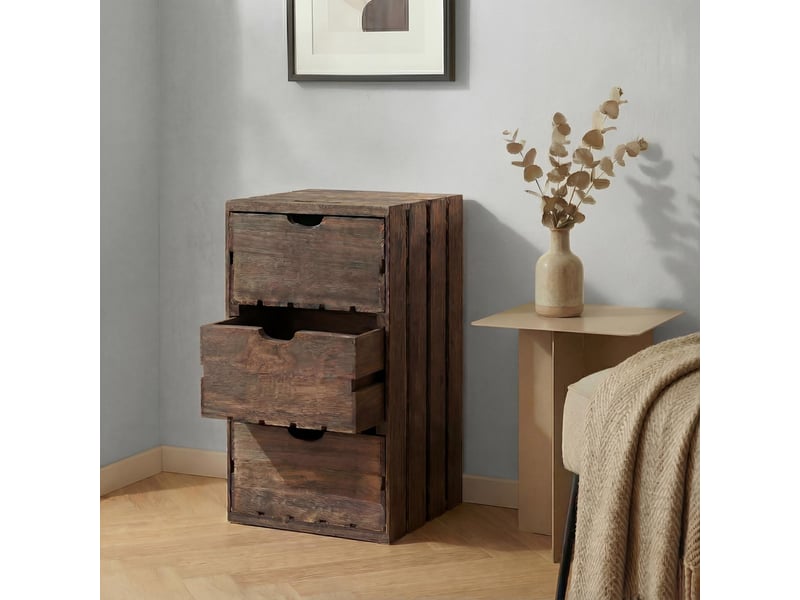  Commode hwc-c62, commode en bois, aspect miteux vintage 3 tiroirs 53x32x26cm - marron  - Conforama B