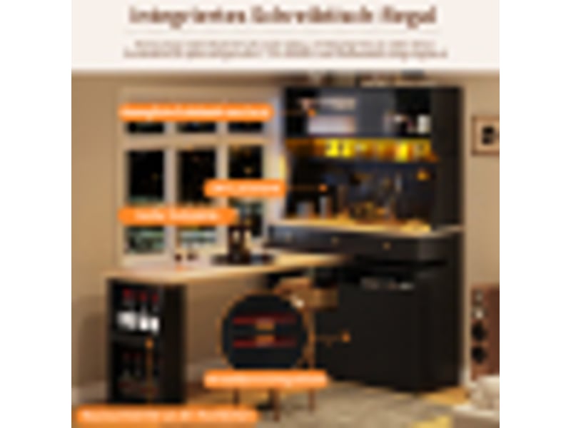 Meuble haut avec bureau, coloris noir, 137 × 74 × 177,7 cm, mdf, métal et verre, bureau et tablette bar intégrés - Conforama D