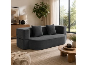 Canapé convertible 2 places sans cadre avec dossier pliable et 2 coussins en polyester gris foncé