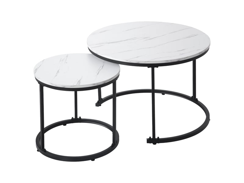 Table basse ronde gigogne lot de 2 tables basses effet marbre blanc avec cadre en métal pour salon  - Conforama E