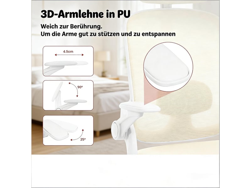  Chaise de bureau ergonomique,63,5x47x109,5-117,5 cm,maille,beige  - Conforama E