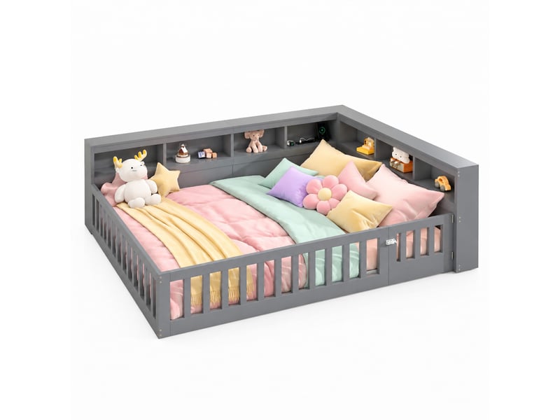  Lit banquette 2 places 140×200 cm rangement, prise et usb  - sans matelas, panneaux gris  - Conforama A