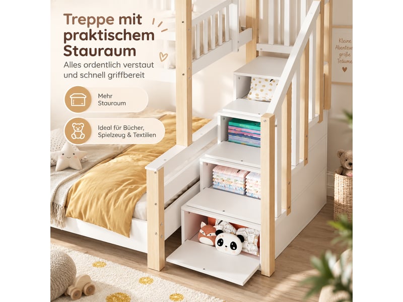  Lit superposé cabane 90 × 190 120 × 190 cm blanc et bois IKSETERA TRADING LTD - Conforama E