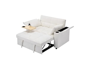 Canapé droit fixe 2 places Coton / Lin beige avec coffre de rangement