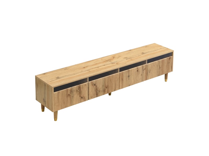  Ensemble meubles led : meuble tv 4 portes &amp; table basse 2 tiroirs, design bois &amp; or, effet vague et façade acrylique  - Conforama R