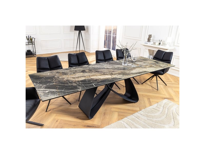 Table de salle à manger zarel – extensible 180 à 260 cm – céramique et verre trempé – aspect marbre gris taupe - Conforama E