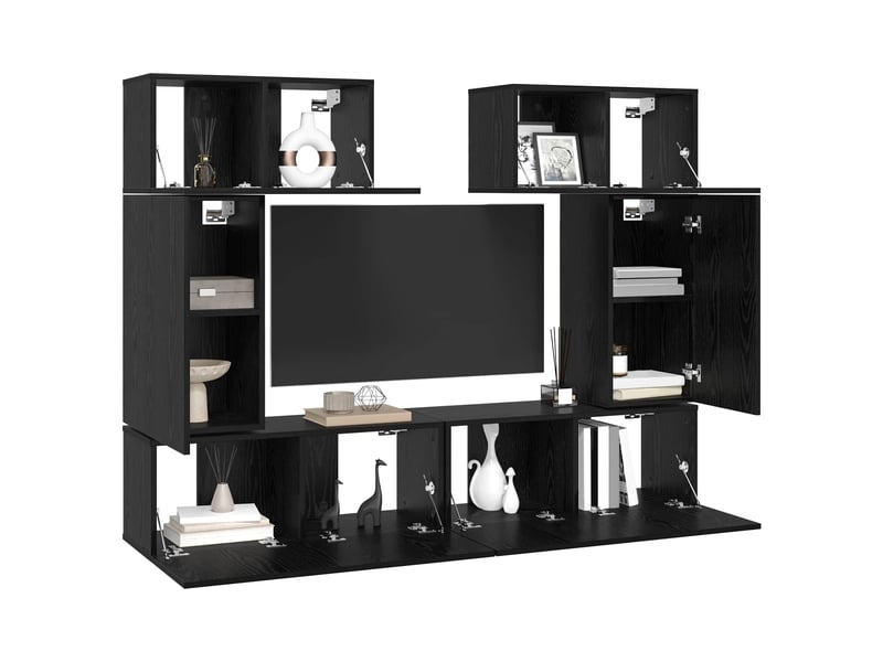  Ensemble meuble tv - banc tv - meuble de rangement 6 pcs chêne noir bois d'ingénierie  - Conforama C