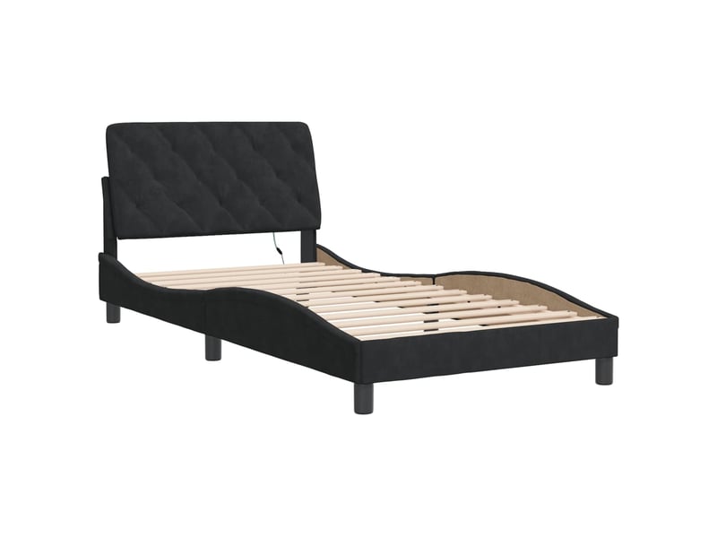Lit simple- lit adulte - cadre de lit avec led sans matelas noir 100x200 cm velours - Conforama B