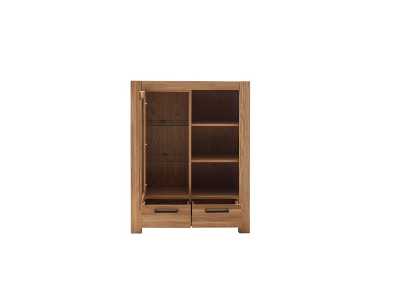  Vitrine avec 1 porte vitrée , 2 tiroirs et des étagères coloris chêne naturel - longueur 109 × profondeur 45 × hauteur 140 cm.  - Conforama C
