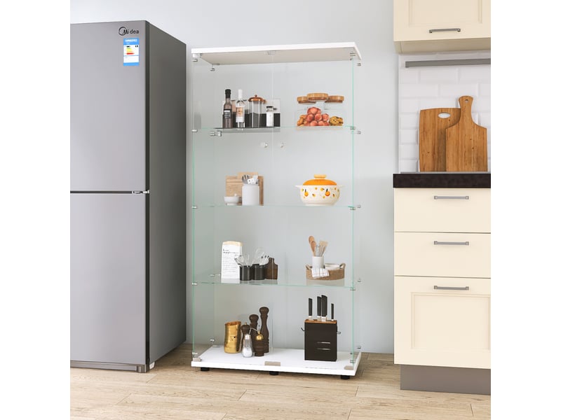  Vitrine en verre–vitrine armoire pour collection–4 niveaux– 2 portes–serrure de sécurité–verre trempé–80×36×164cm–blanc  - Conforama E