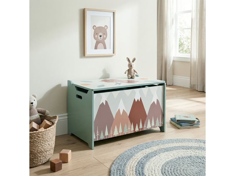  Coffre à jouets pour enfants avec couvercle et charnières de sécurité en mdf, 60 x 37 x 39 cm, vert  - Conforama C