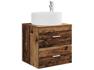 Vanité de lavabo mural, meuble de rangement bois ancien 49.5x44.5x65.5 cm