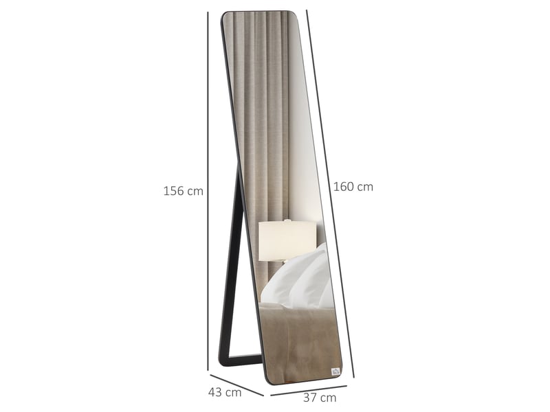  Miroir sur pied et mural rectangulaire dim. 37l x 43l x 156h cm mdf aspect noir  - Conforama C