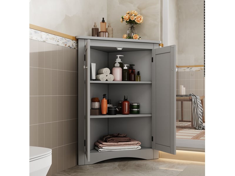  Meuble d'angle de salle de bain 61,5x34,5x80 cm 2 portes gris  - Conforama E