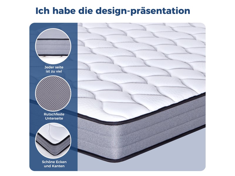  Matelas à ressorts ensachés 140 × 200 cm 7 zones avec mousse à mémoire, 1000 ressorts, blanc et gris  - Conforama B