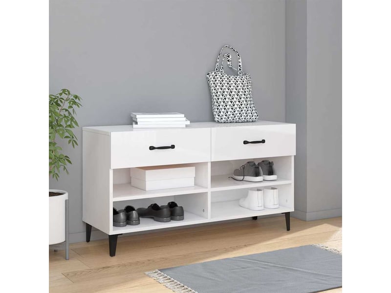  Meuble à chaussure blanc brillant 102x35x55 cm bois ingénierie shl4491  - Conforama B