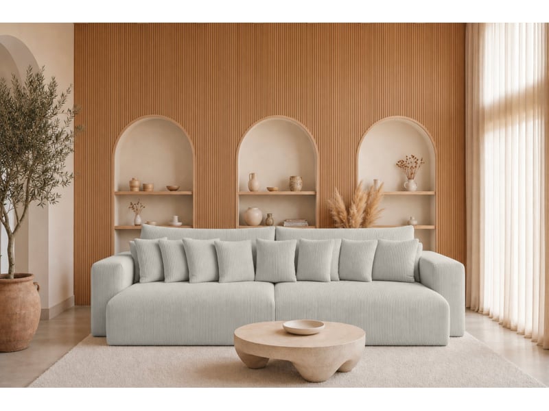  Suzie - canapé droit convertible petit velours côtelé 4 places blanc  - Conforama D