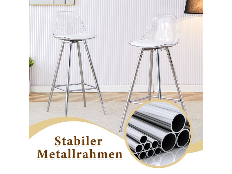  Lot de 2 tabourets de bar,38x33x96,5 cm,plastique transparent et métal,argenté  - Conforama D