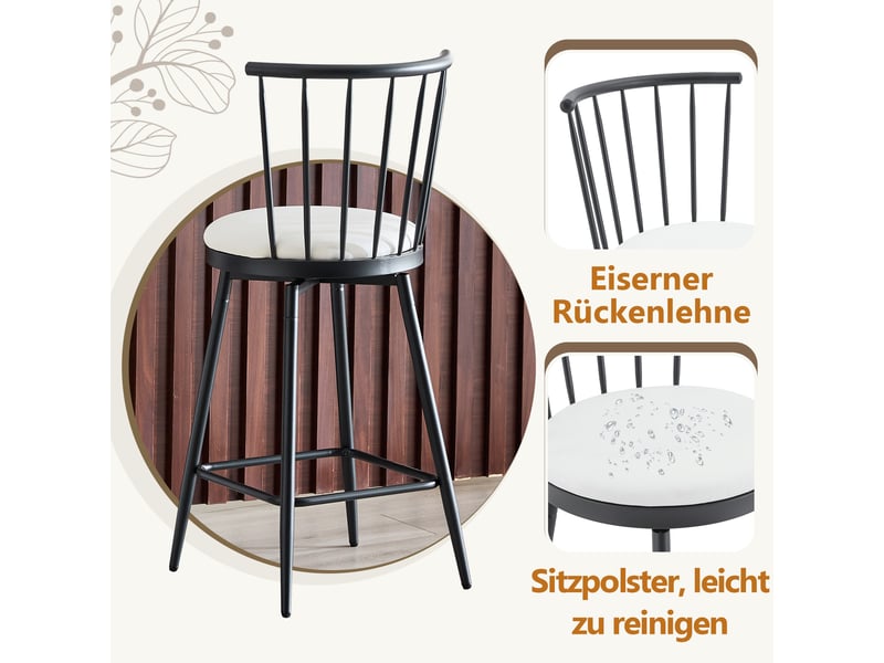  Tabouret de bar avec assise rembourrée - lpospi - dossier windsor, style industriel, repose-pieds carré, pu - blanc  - Conforama E