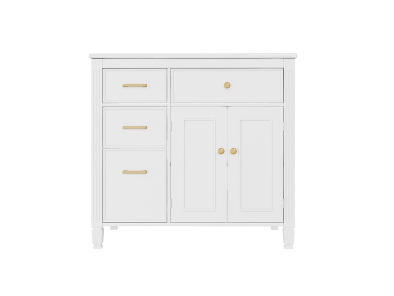  Meuble sous-vasque avec vasque céramique 4 tiroirs mdf blanc 91 x 46.5 x 87 cm  - Conforama A